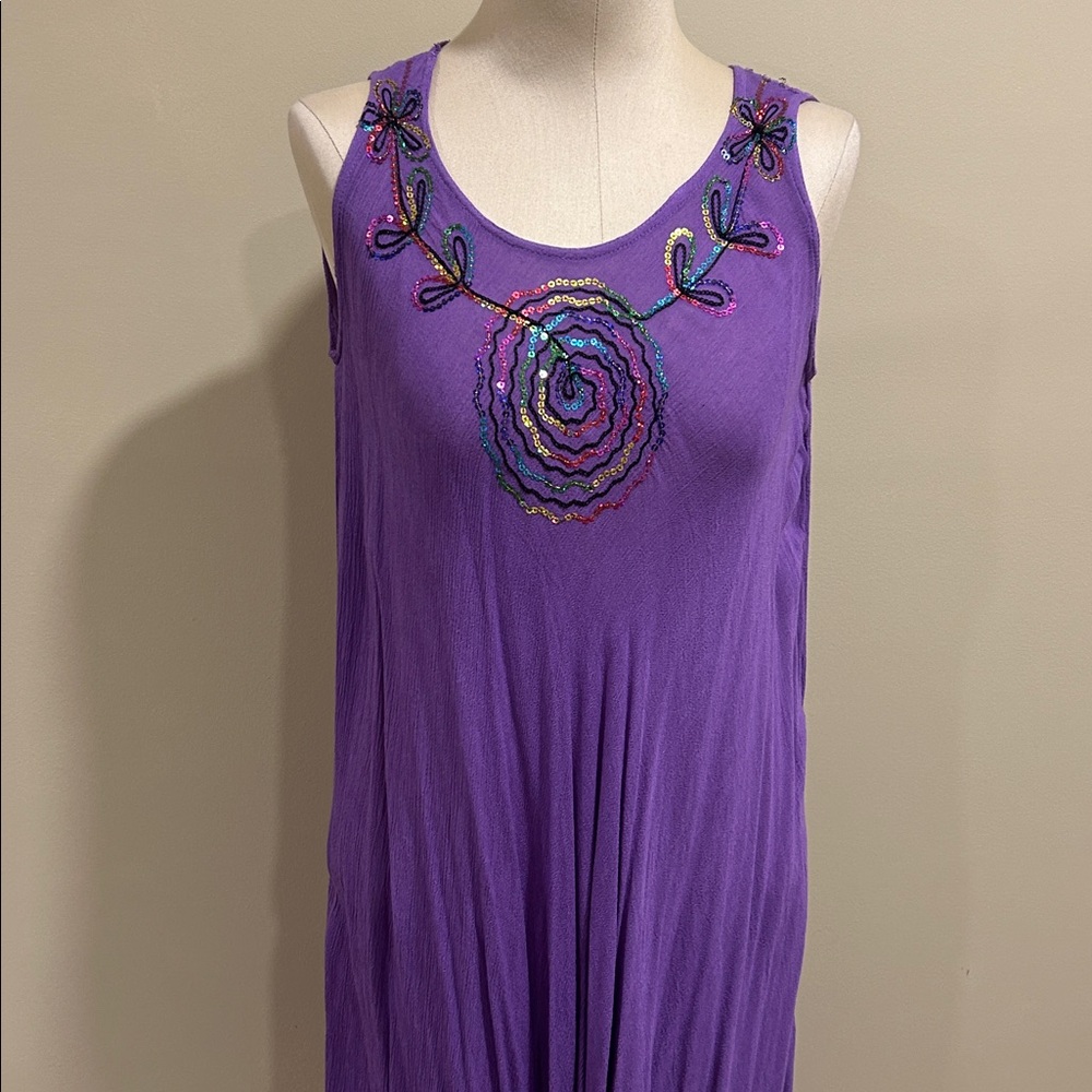 Purple Sleeveless Dress with Embroidered Details
